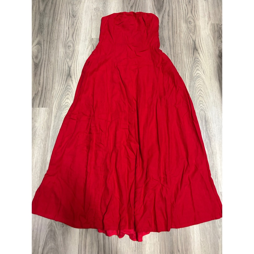 The Drop Womens Strapless Smocked Back Maxi Dress Linen Blend Medium Red Solid